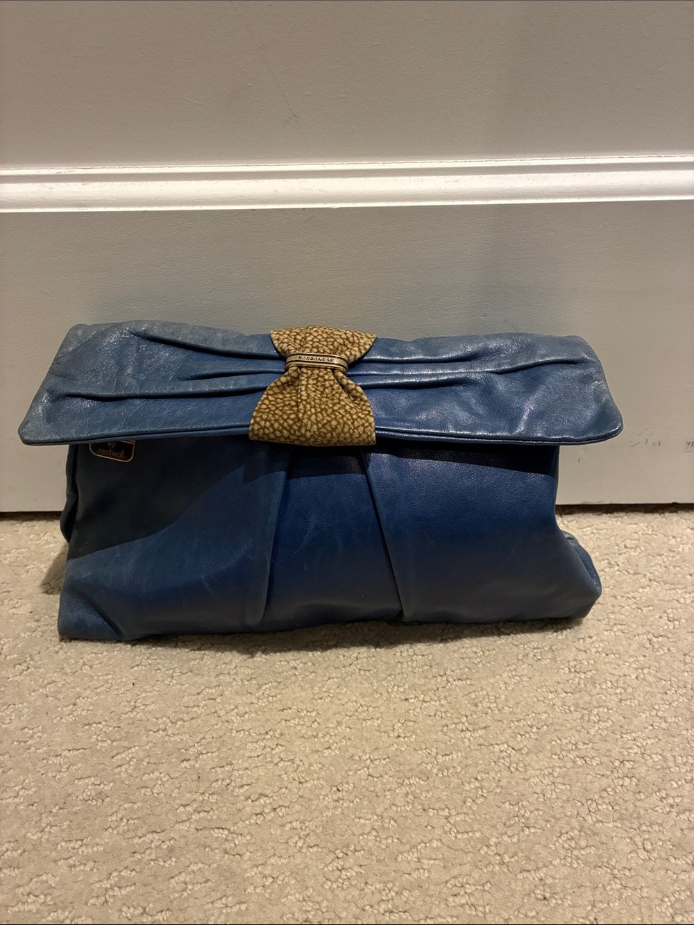 Vintage Borbonese by Redwall Blue Leather Bow Clutch Bag Made in Italy 👝